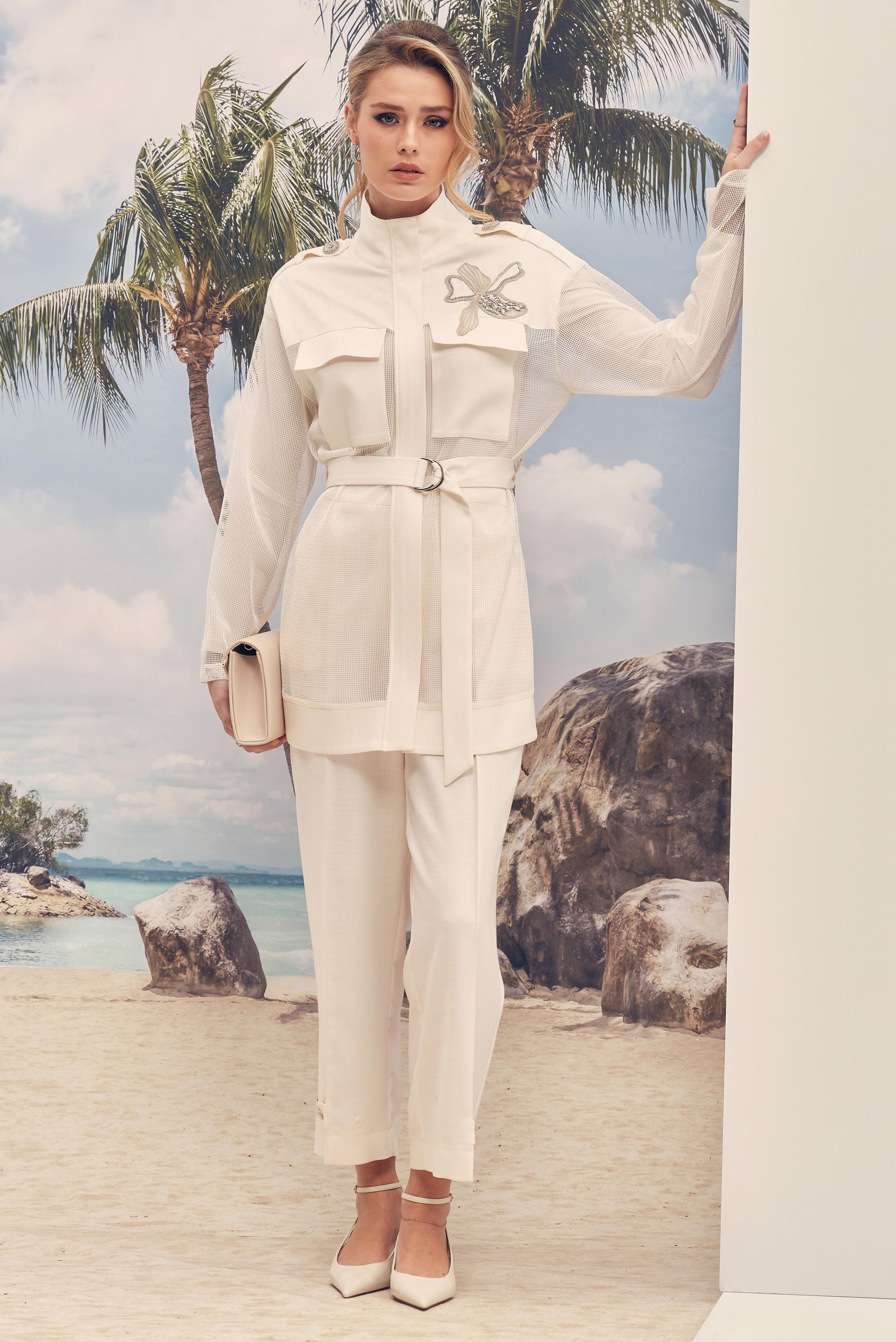 Hijab clothing WHITE BELTED PANTSUIT 46301