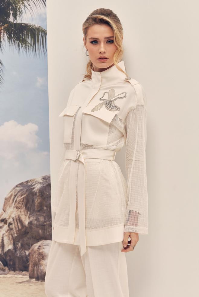 Hijab clothing WHITE BELTED PANTSUIT 46301 - ALVİNA