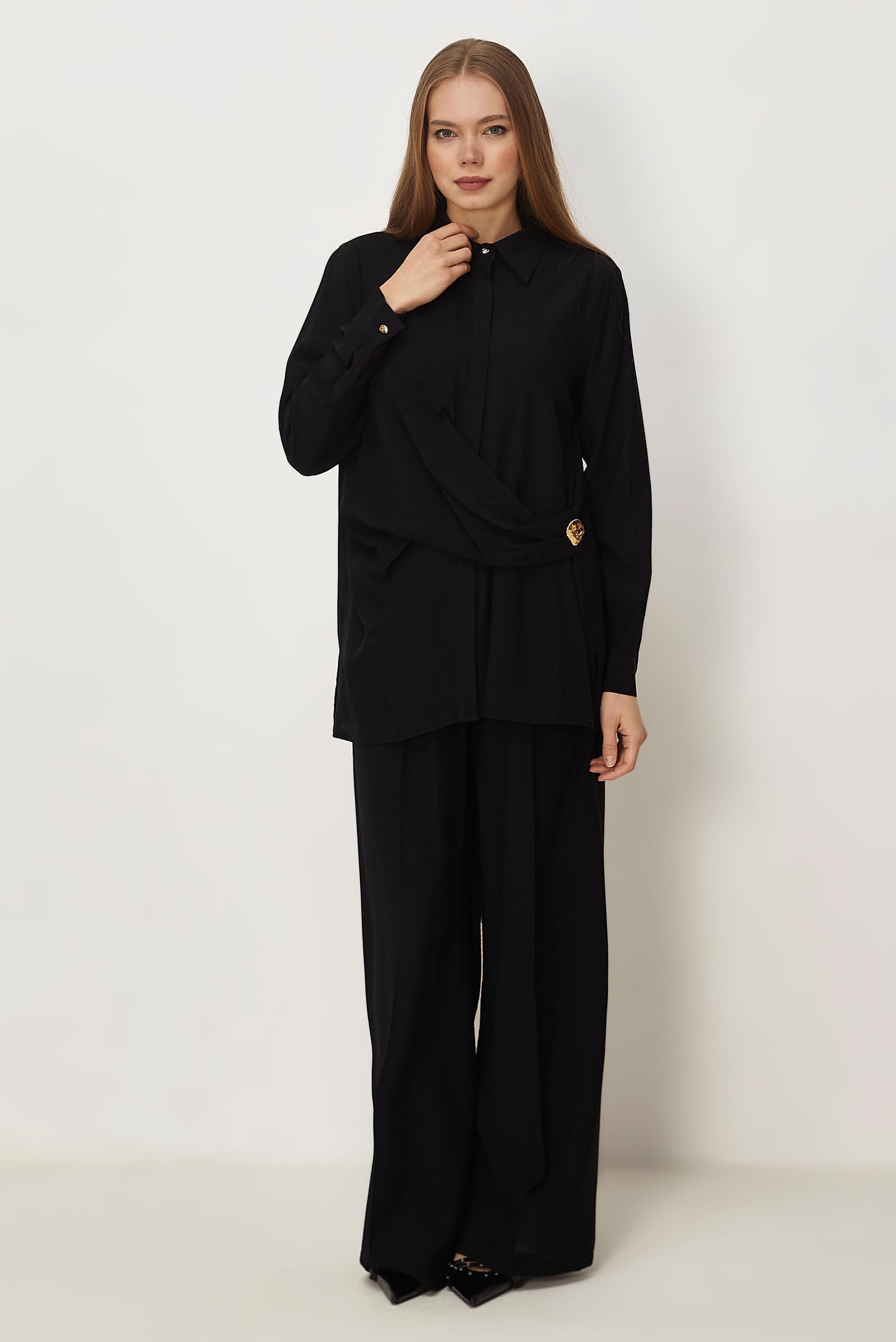 Hijab-Kleidung SCHWARZ HOSENANZUG MIT HEMDKRAGEN 46326