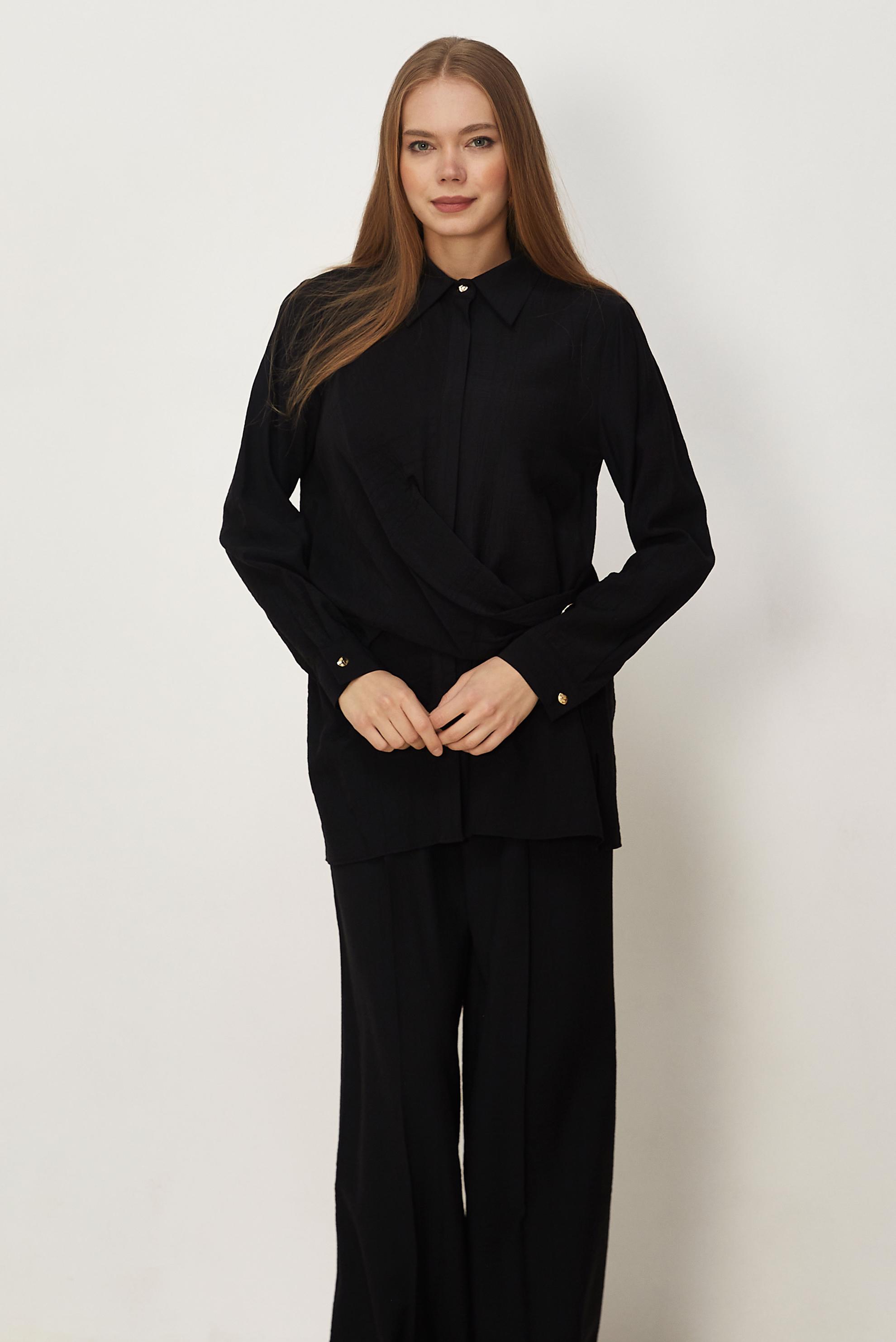 Hijab-Kleidung SCHWARZ HOSENANZUG MIT HEMDKRAGEN 46326