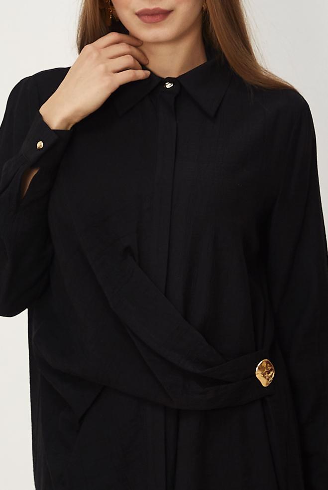 Hijab-Kleidung SCHWARZ HOSENANZUG MIT HEMDKRAGEN 46326 - ALVİNA