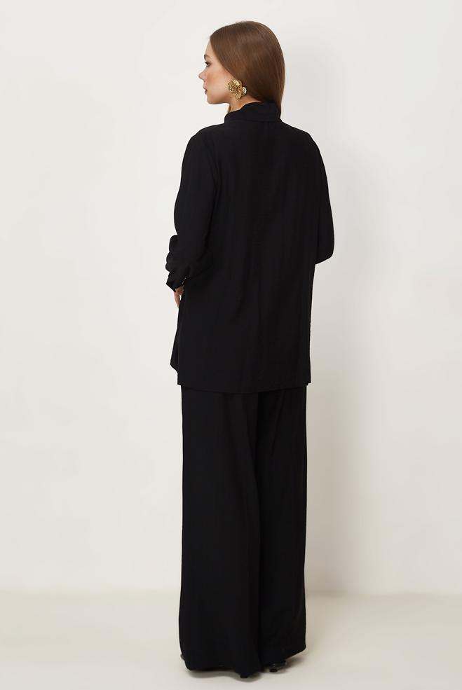 Hijab-Kleidung SCHWARZ HOSENANZUG MIT HEMDKRAGEN 46326 - ALVİNA