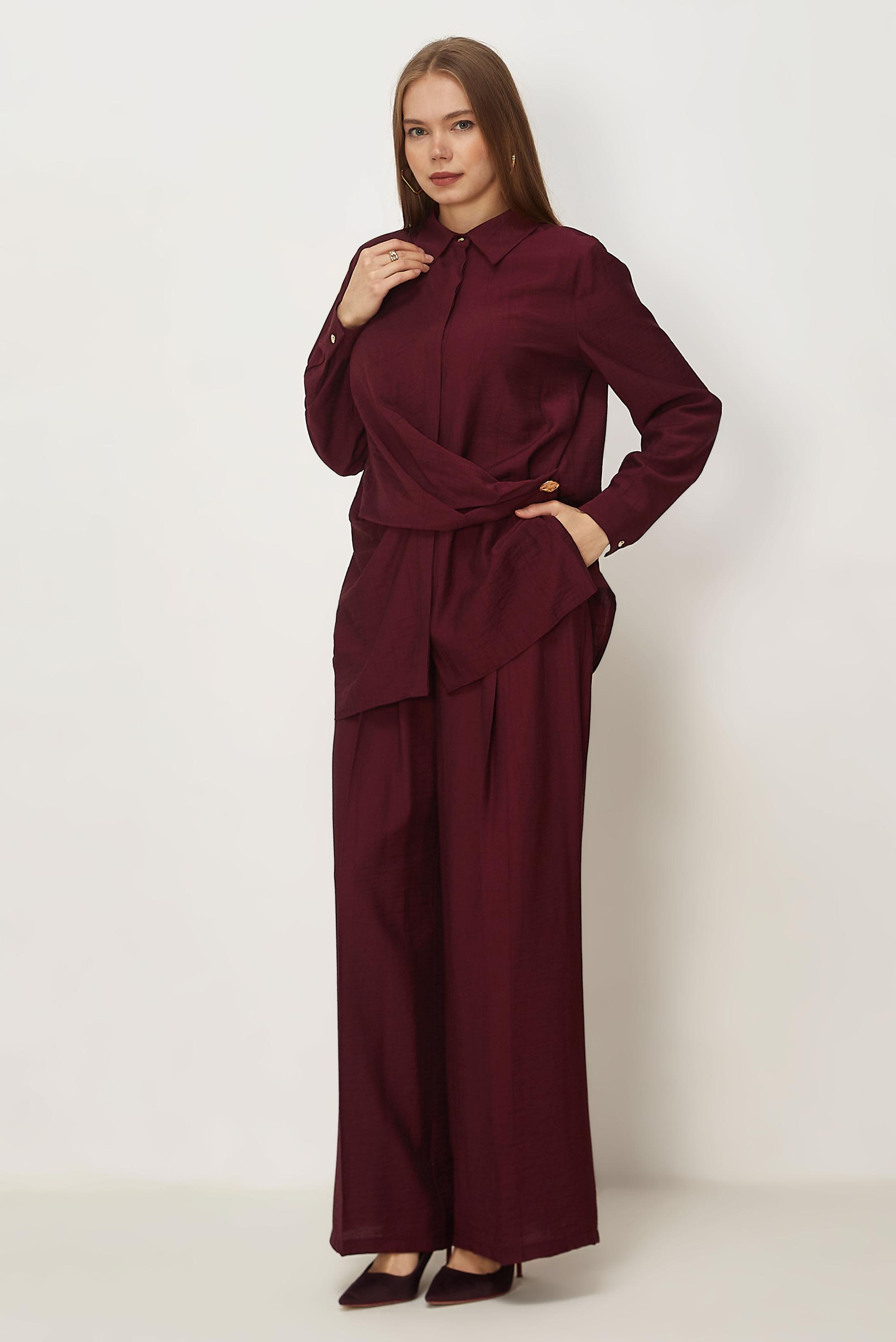 Hijab-Kleidung BURGUND HOSENANZUG MIT HEMDKRAGEN 46326