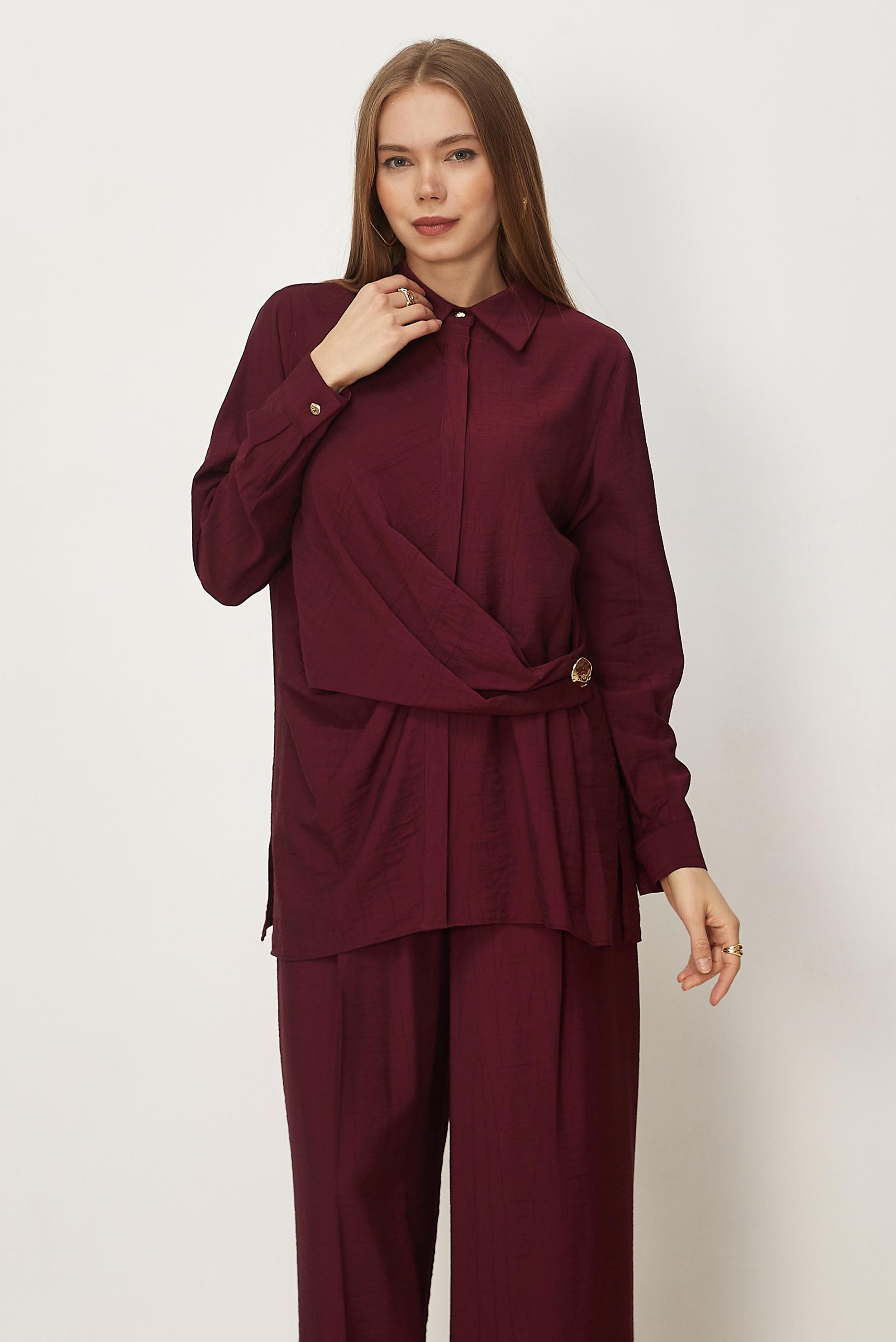 Hijab-Kleidung BURGUND HOSENANZUG MIT HEMDKRAGEN 46326