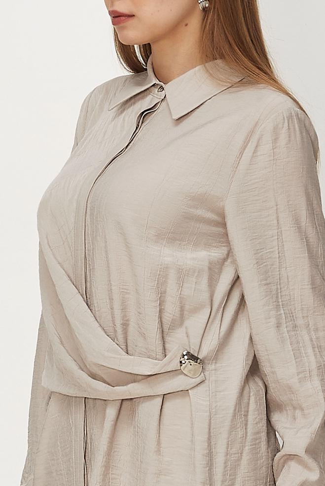 Hijab-Kleidung BEIGE HOSENANZUG MIT HEMDKRAGEN 46326 - ALVİNA