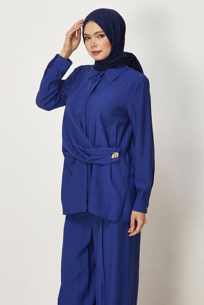Hijab-Kleidung NAVY BLAU HOSENANZUG MIT HEMDKRAGEN 46326 - ALVİNA