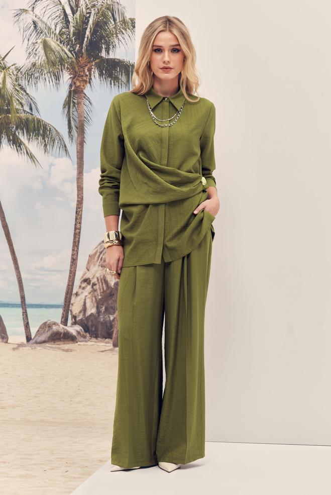 Hijab-Kleidung GRÜN HOSENANZUG MIT HEMDKRAGEN 46326 - ALVİNA