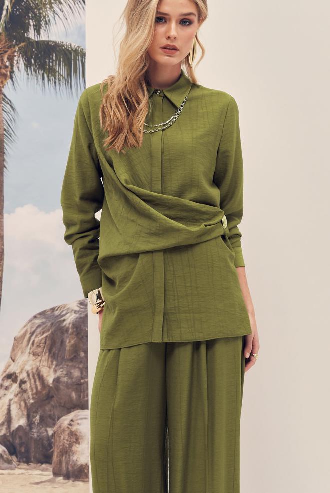 Hijab-Kleidung GRÜN HOSENANZUG MIT HEMDKRAGEN 46326 - ALVİNA
