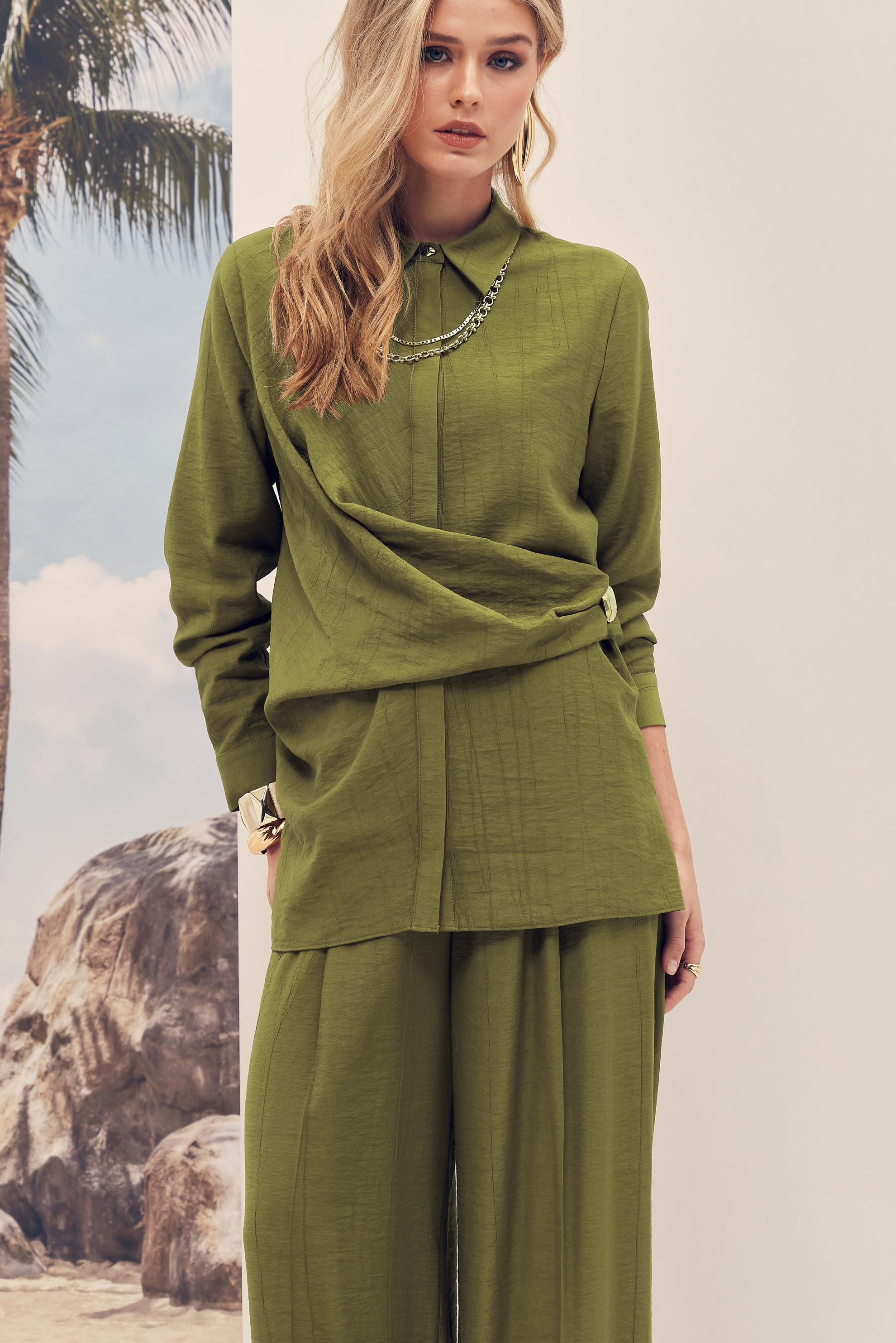 Hijab-Kleidung GRÜN HOSENANZUG MIT HEMDKRAGEN 46326