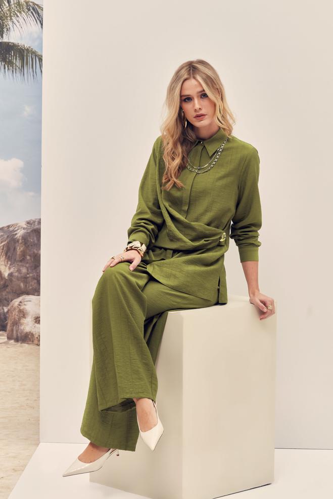 Hijab-Kleidung GRÜN HOSENANZUG MIT HEMDKRAGEN 46326 - ALVİNA