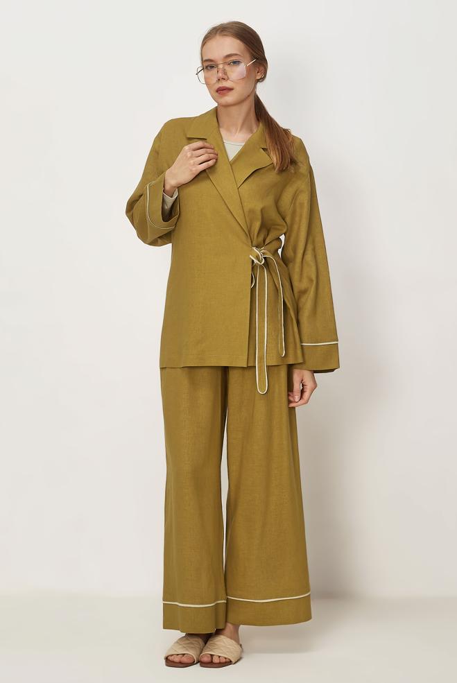 Hijab-Kleidung GELB HOSENANZUG AUS LEINEN 46344 - ALVİNA
