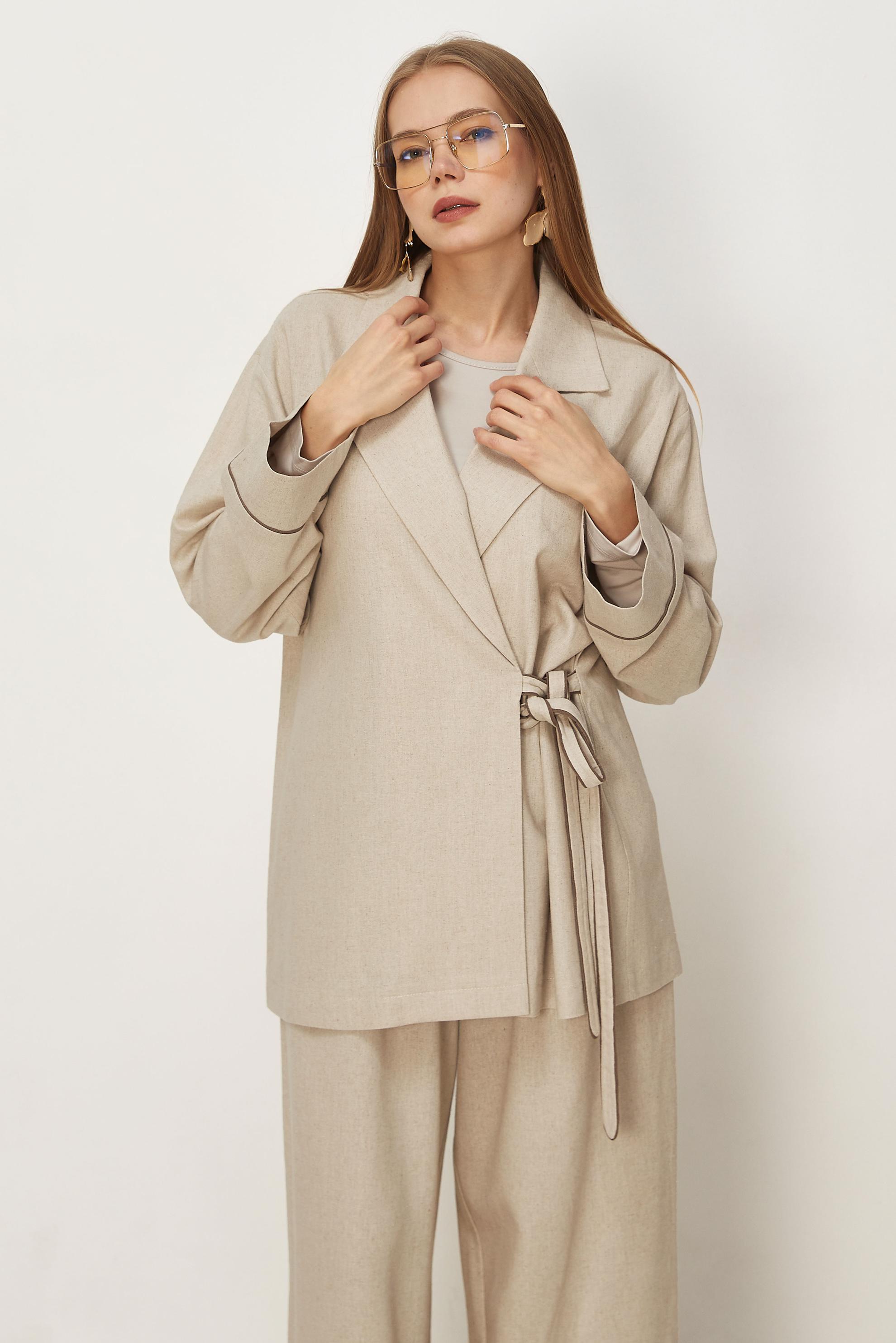 Hijab-Kleidung BEIGE HOSENANZUG AUS LEINEN 46344