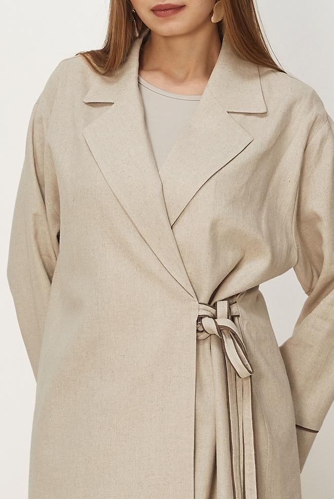 Hijab-Kleidung BEIGE HOSENANZUG AUS LEINEN 46344 - ALVİNA