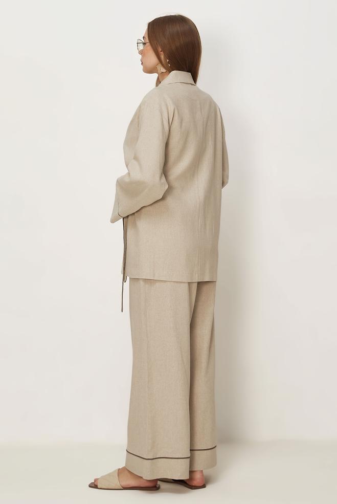 Hijab-Kleidung BEIGE HOSENANZUG AUS LEINEN 46344 - ALVİNA