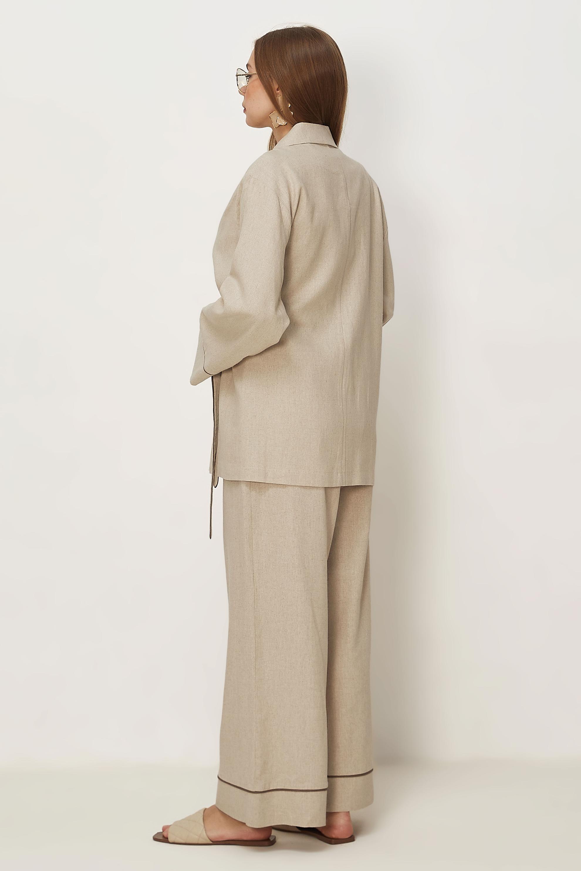 Hijab-Kleidung BEIGE HOSENANZUG AUS LEINEN 46344