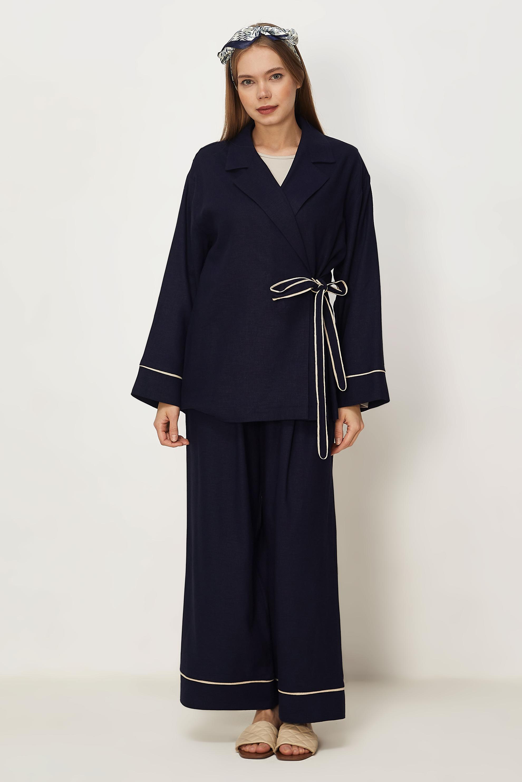 Hijab-Kleidung NAVY BLAU HOSENANZUG AUS LEINEN 46344