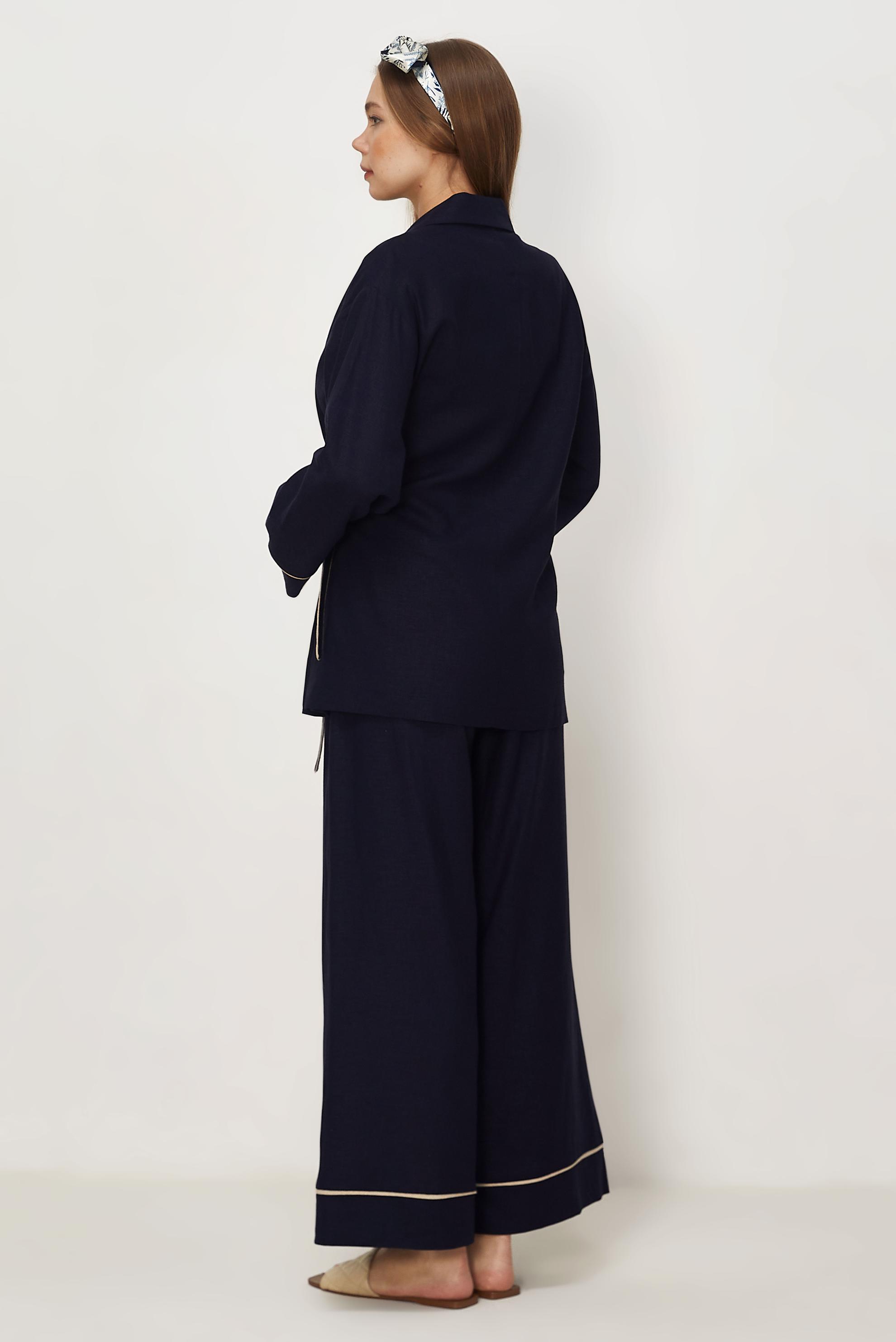 Hijab-Kleidung NAVY BLAU HOSENANZUG AUS LEINEN 46344