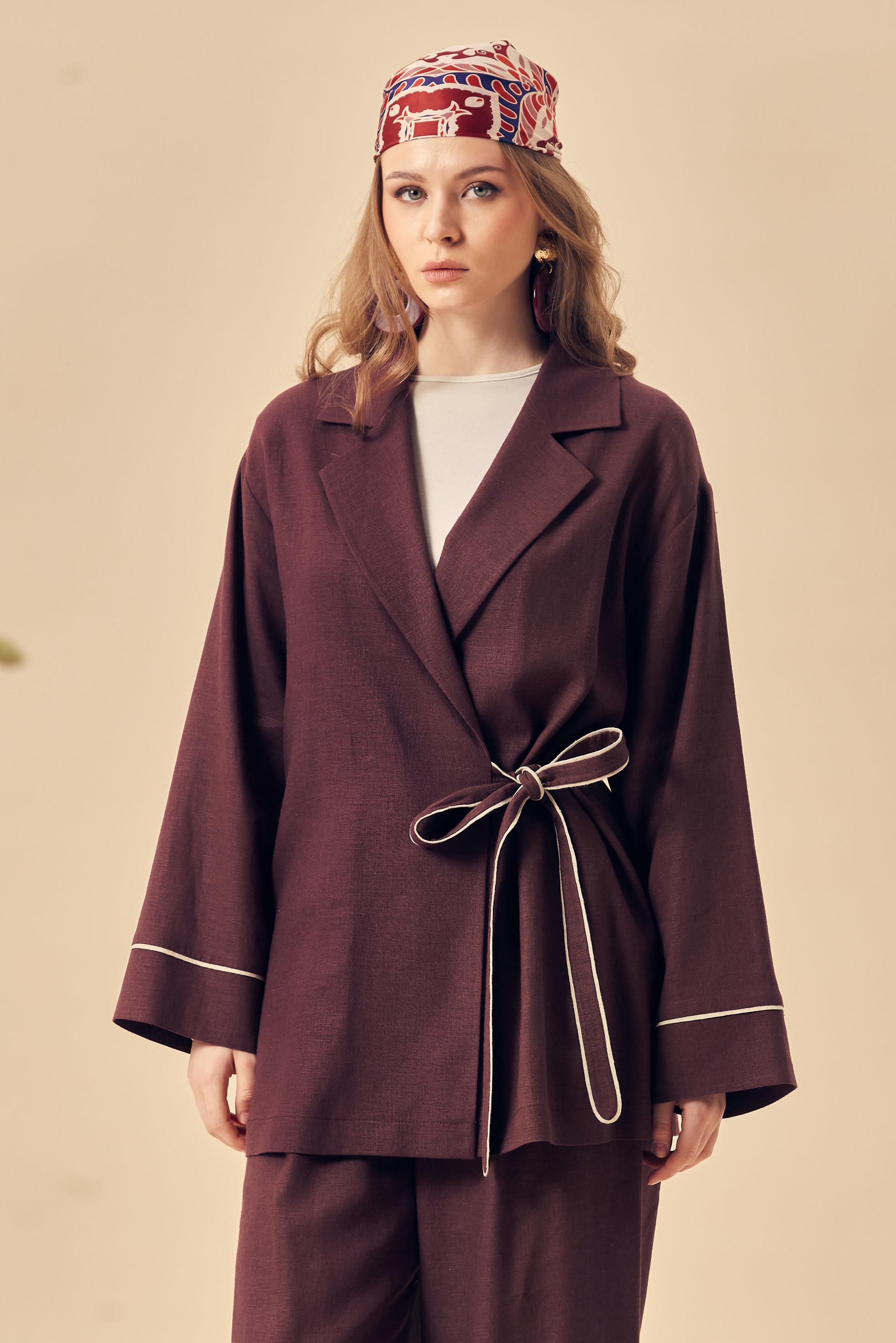 Hijab-Kleidung BURGUND HOSENANZUG AUS LEINEN 46344