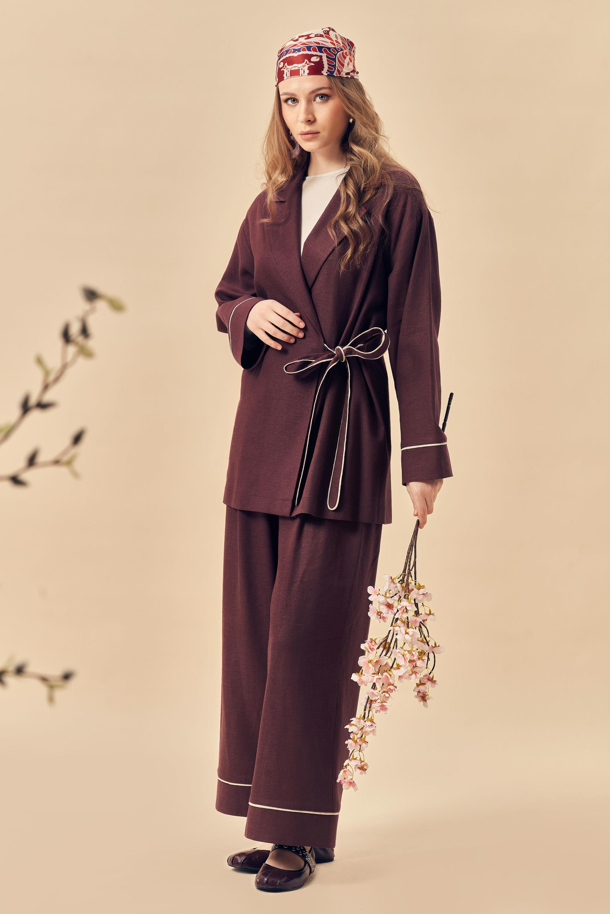 Hijab-Kleidung BURGUND HOSENANZUG AUS LEINEN 46344