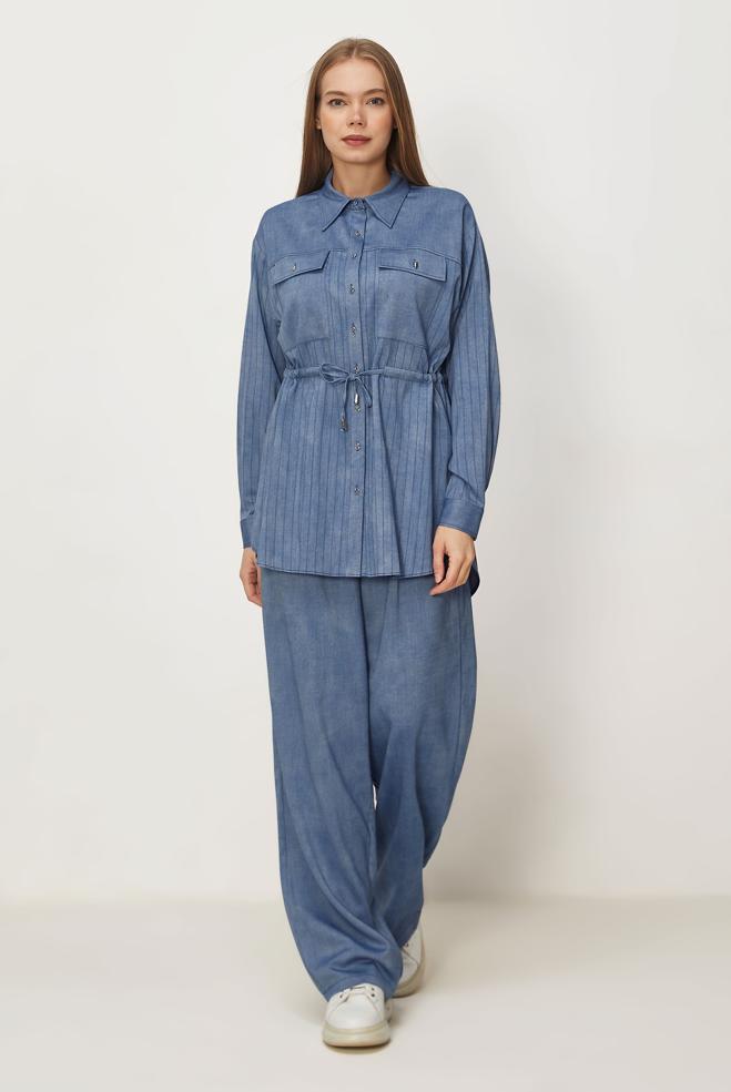 Hijab-Kleidung BLAU HOSENANZUG MIT DENIM-LOOK 46360 - ALVİNA