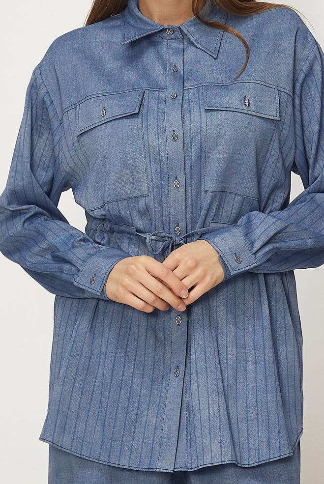 Hijab-Kleidung BLAU HOSENANZUG MIT DENIM-LOOK 46360 - ALVİNA