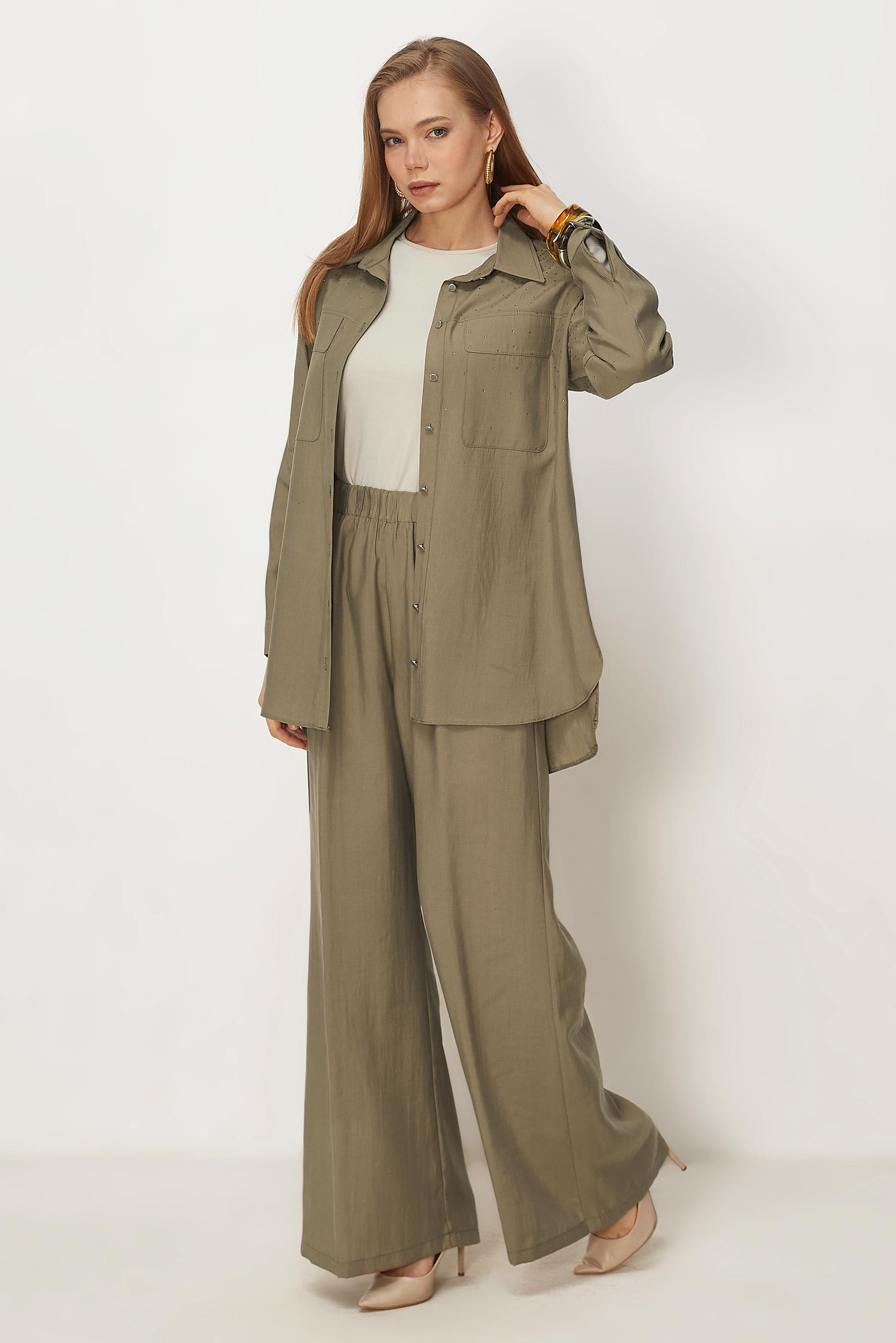 Hijab clothing BEIGE GEM DETAILED MODAL PANTSUIT 46380