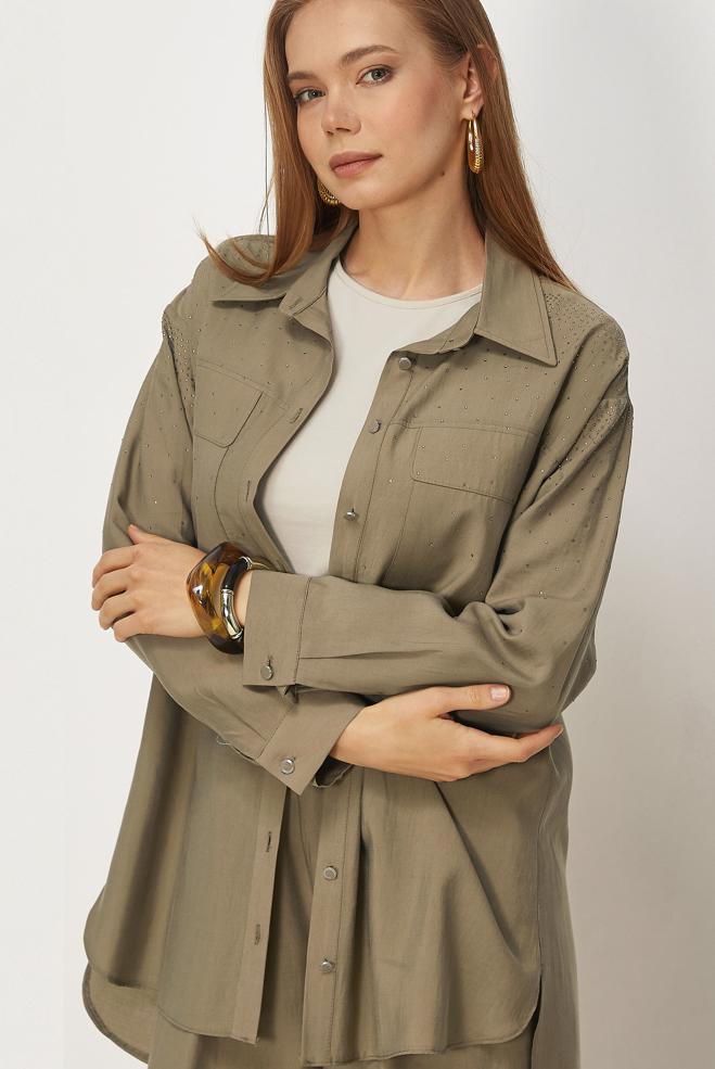 Hijab clothing BEIGE GEM DETAILED MODAL PANTSUIT 46380 - ALVİNA