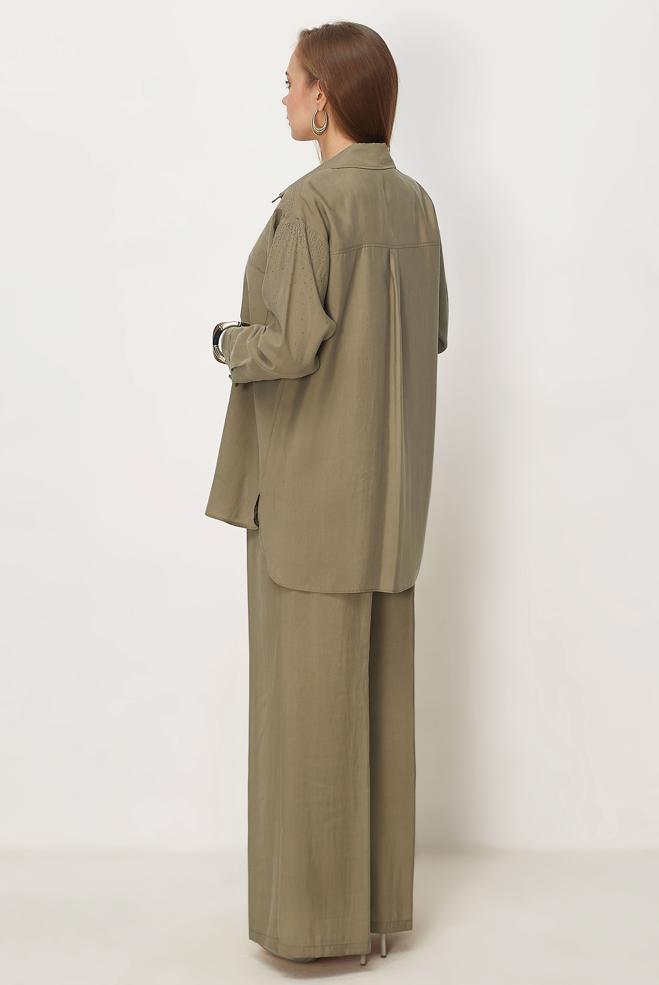 Hijab clothing BEIGE GEM DETAILED MODAL PANTSUIT 46380 - ALVİNA