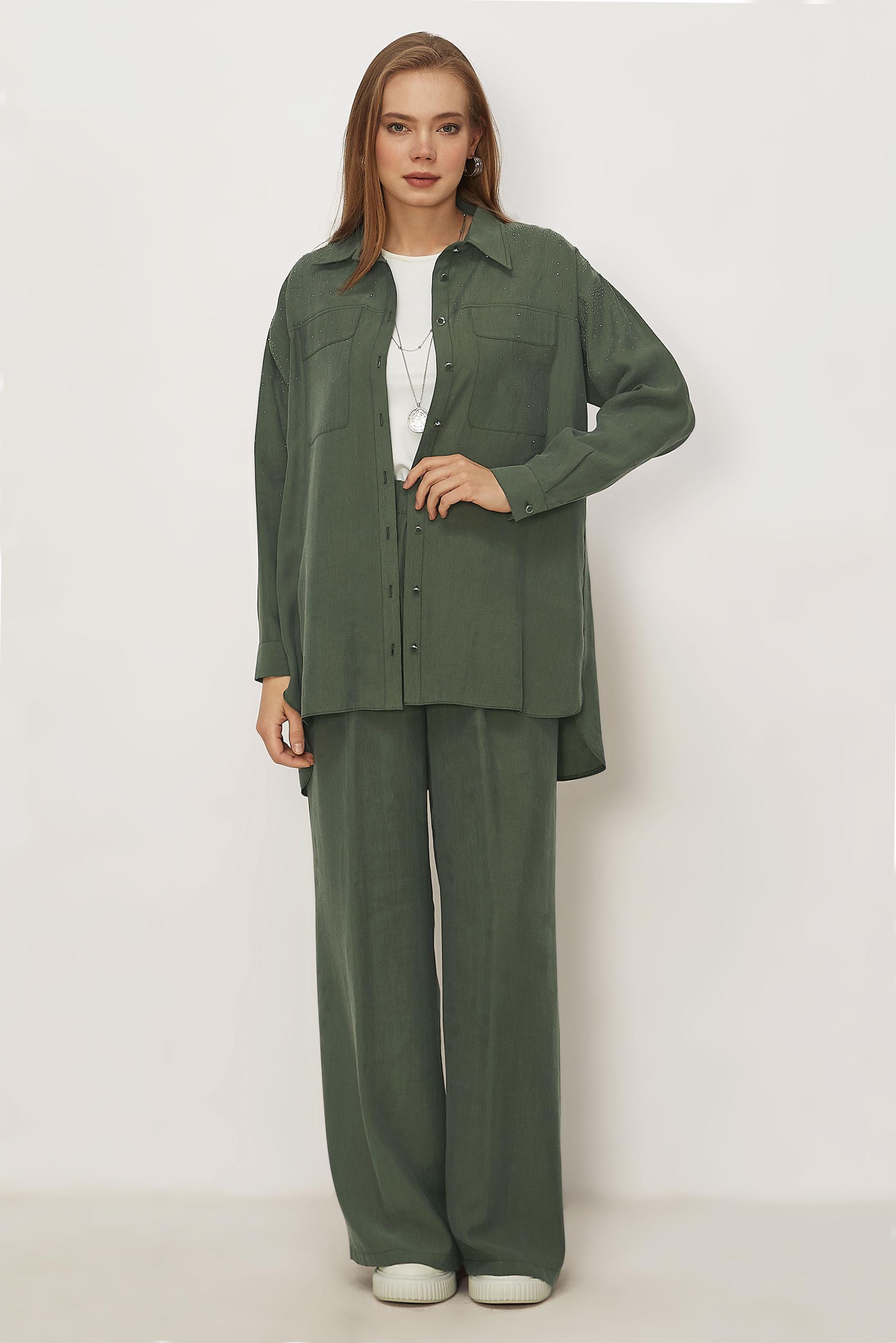 Hijab clothing KHAKI GEM DETAILED MODAL PANTSUIT 46380