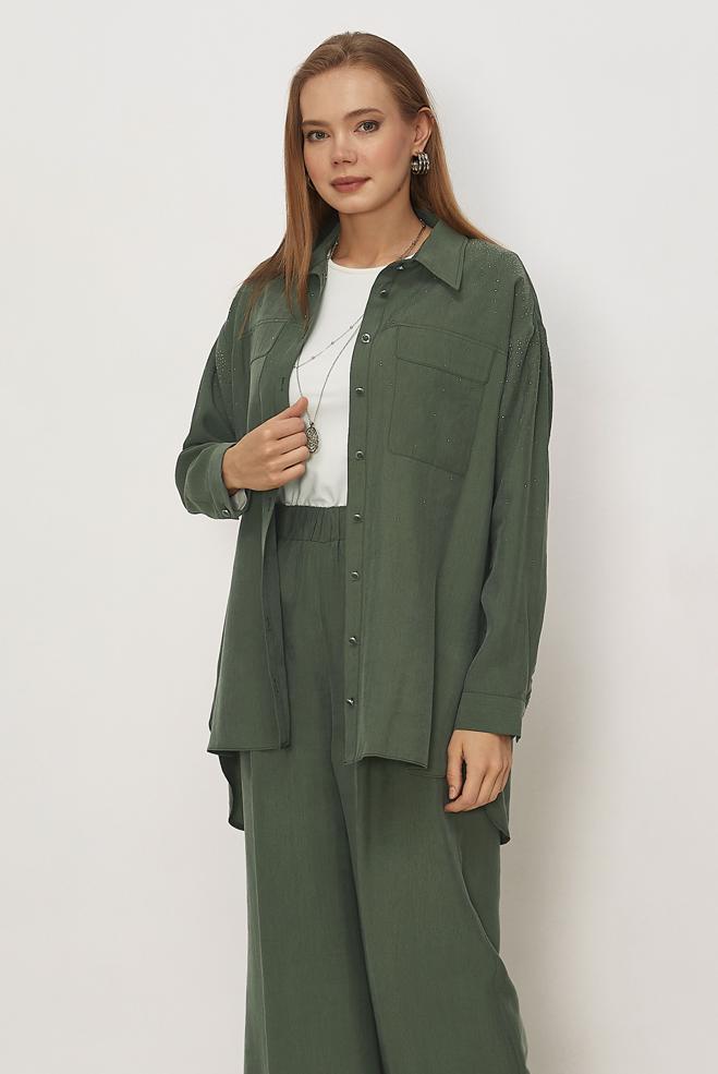 Hijab clothing KHAKI GEM DETAILED MODAL PANTSUIT 46380 - ALVİNA