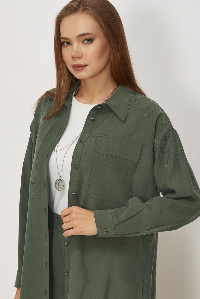 Hijab clothing KHAKI GEM DETAILED MODAL PANTSUIT 46380 - ALVİNA