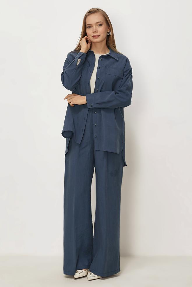 Hijab clothing NAVY BLUE GEM DETAILED MODAL PANTSUIT 46380 - ALVİNA