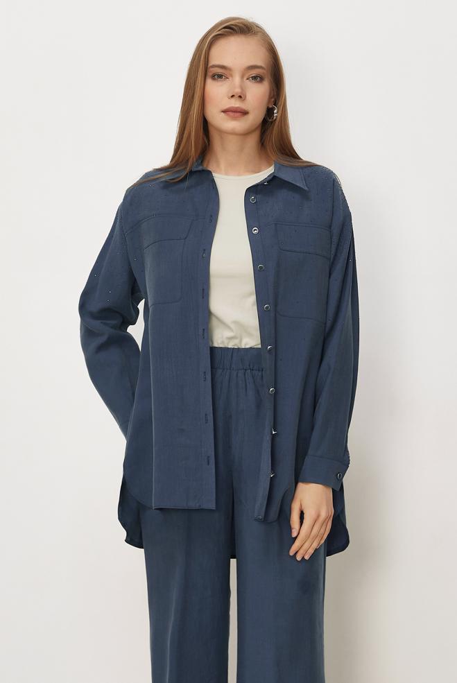 Hijab clothing NAVY BLUE GEM DETAILED MODAL PANTSUIT 46380 - ALVİNA