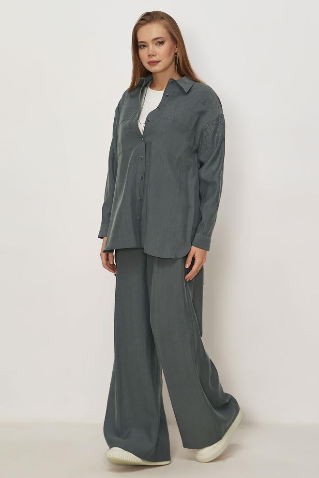 Hijab clothing GREY GEM DETAILED MODAL PANTSUIT 46380 - ALVİNA