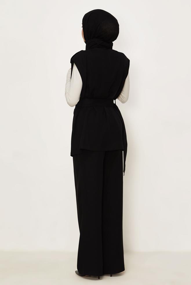 Hijab clothing BLACK BELTED PANTSUIT 46392 - ALVİNA