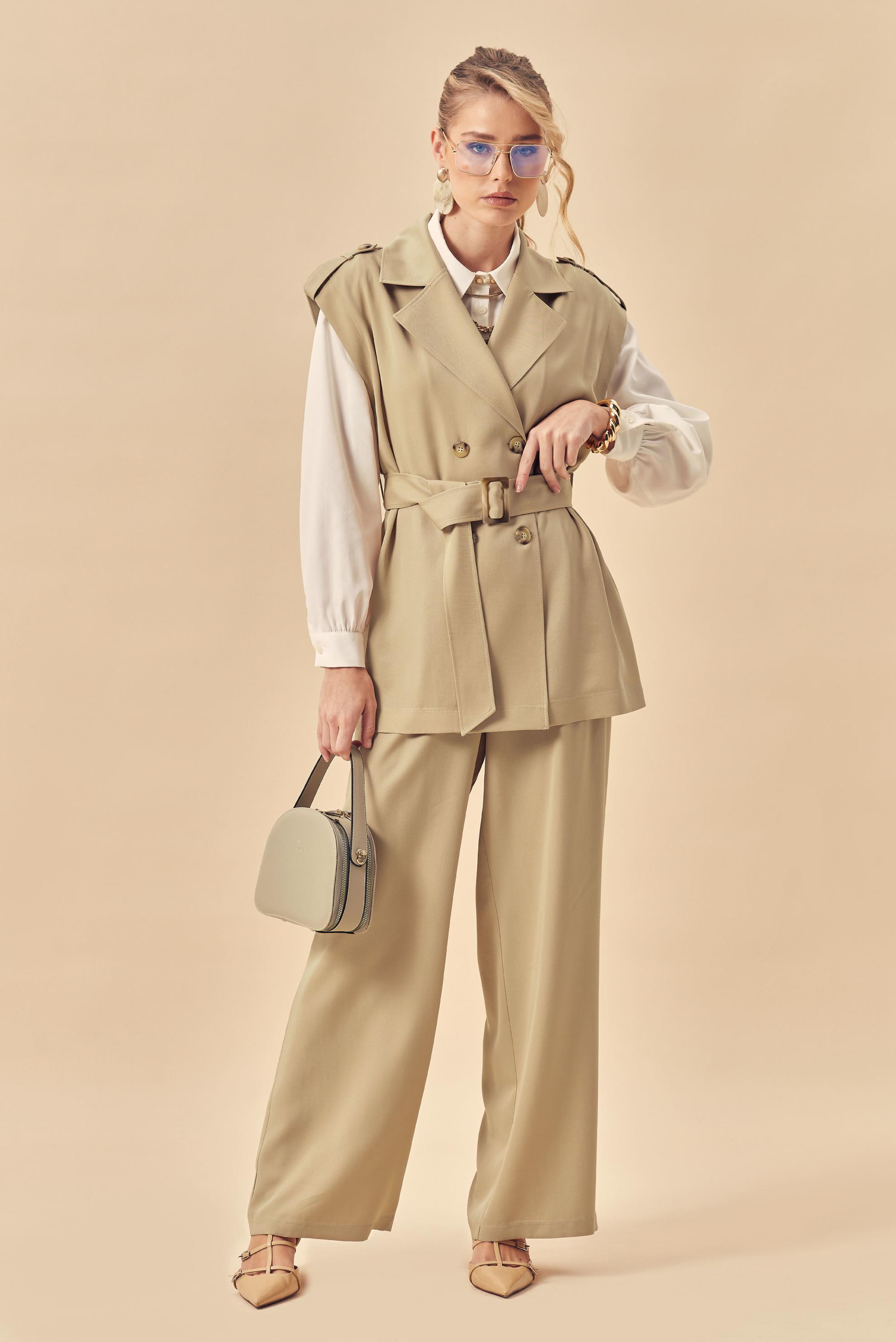 Hijab clothing BEIGE BELTED PANTSUIT 46392