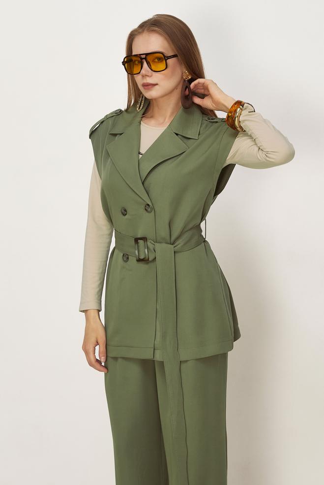 Hijab clothing KHAKI BELTED PANTSUIT 46392 - ALVİNA