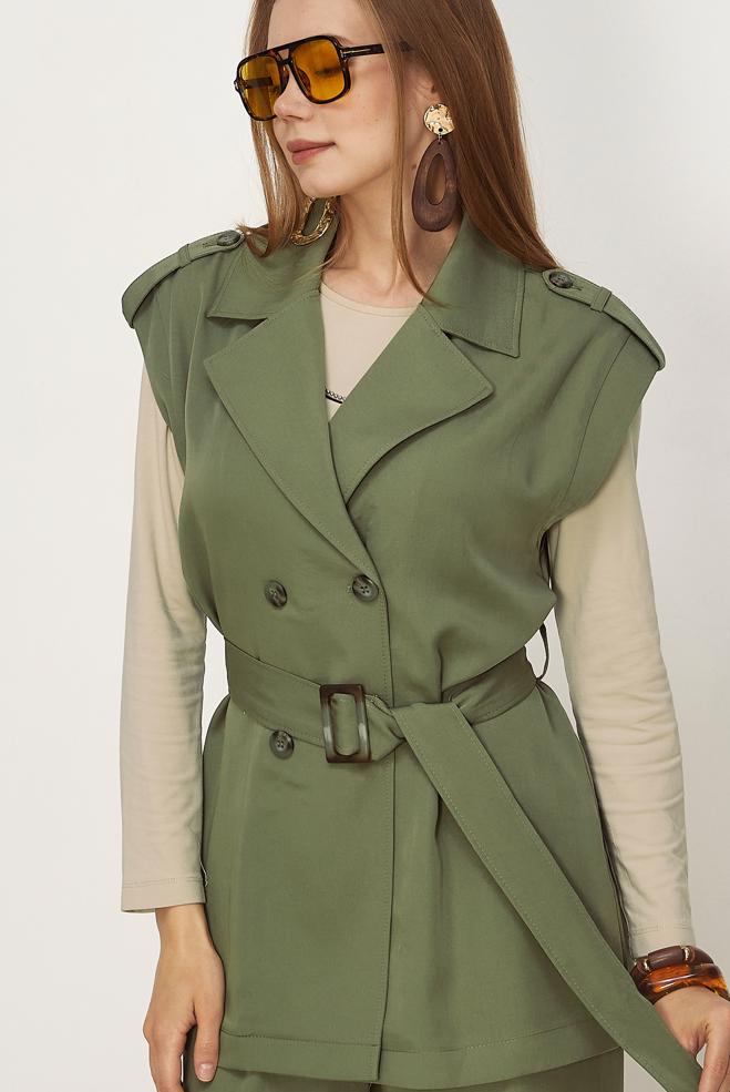 Hijab clothing KHAKI BELTED PANTSUIT 46392 - ALVİNA