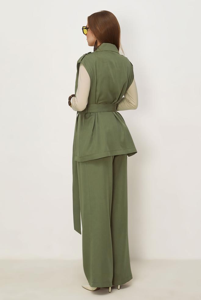 Hijab clothing KHAKI BELTED PANTSUIT 46392 - ALVİNA