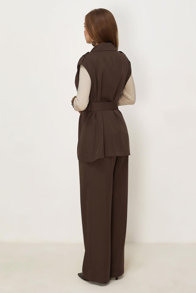 Hijab clothing BROWN BELTED PANTSUIT 46392 - ALVİNA