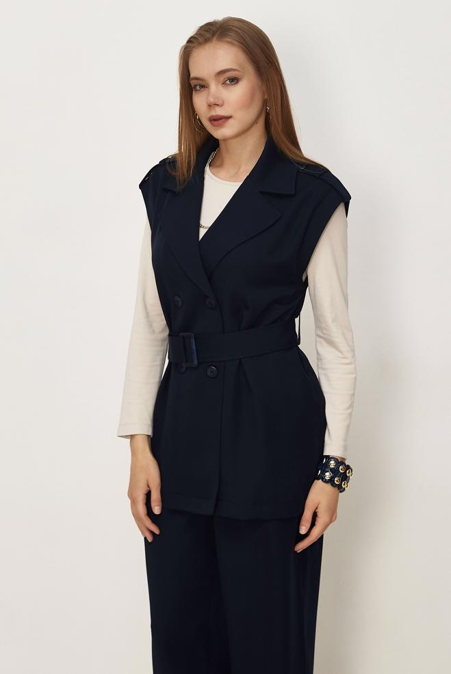 Hijab clothing NAVY BLUE BELTED PANTSUIT 46392 - ALVİNA