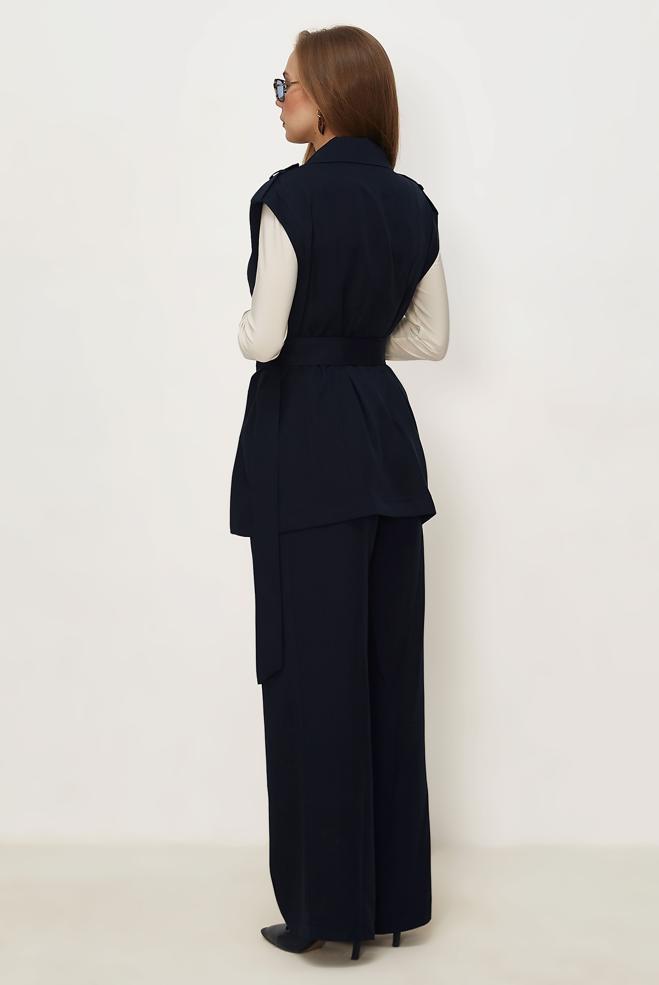 Hijab clothing NAVY BLUE BELTED PANTSUIT 46392 - ALVİNA