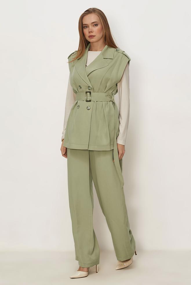 Hijab clothing BEIGE BELTED PANTSUIT 46392 - ALVİNA