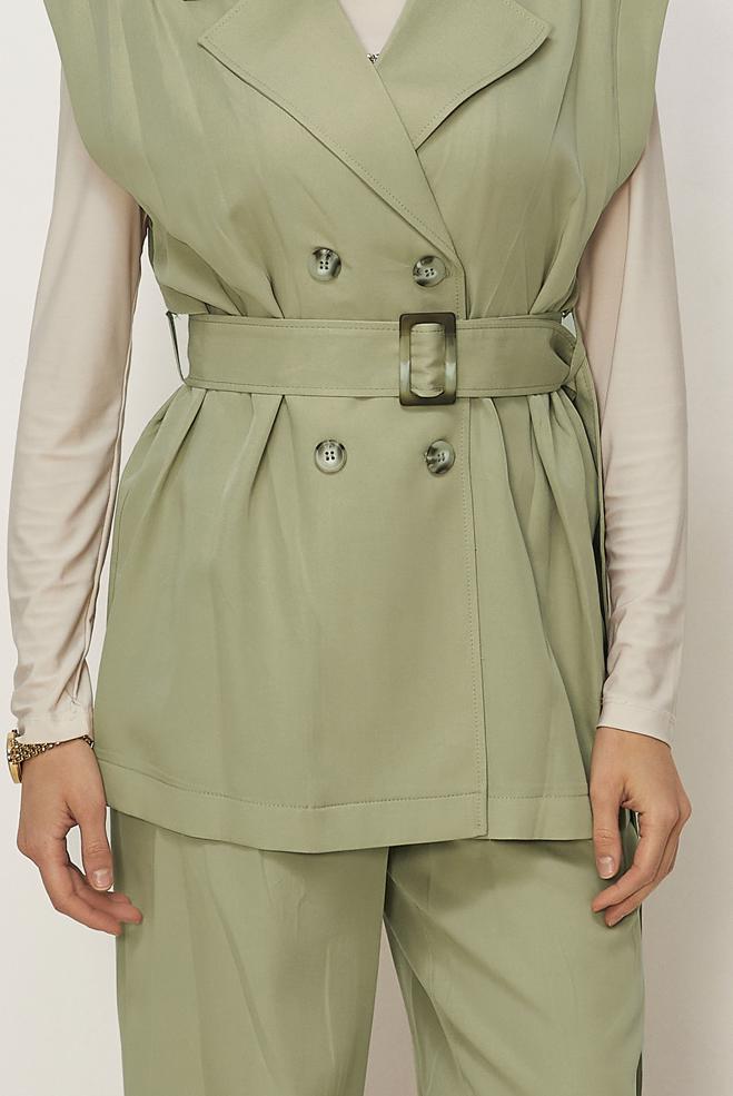 Hijab clothing BEIGE BELTED PANTSUIT 46392 - ALVİNA