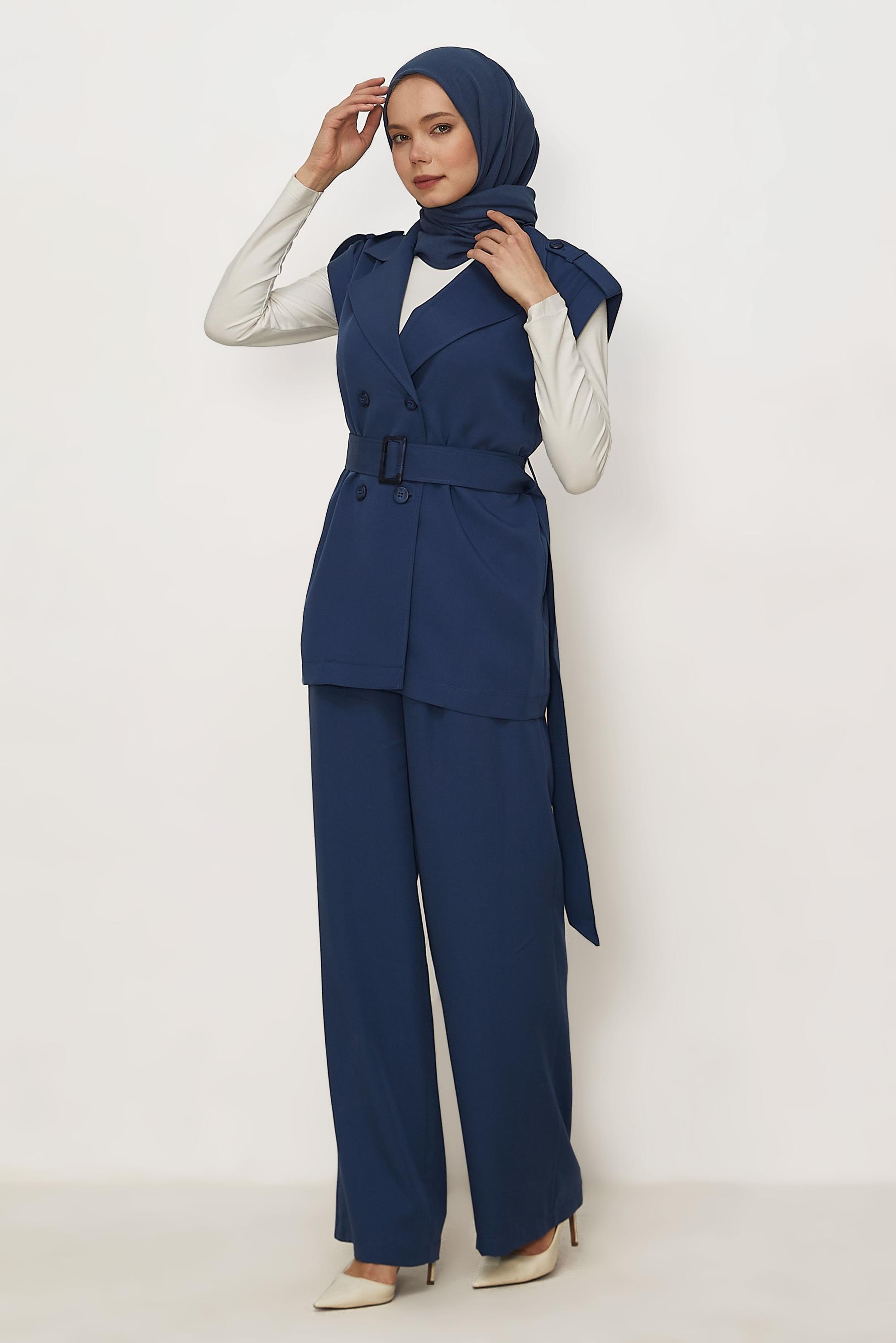 Hijab clothing NAVY BLUE BELTED PANTSUIT 46392