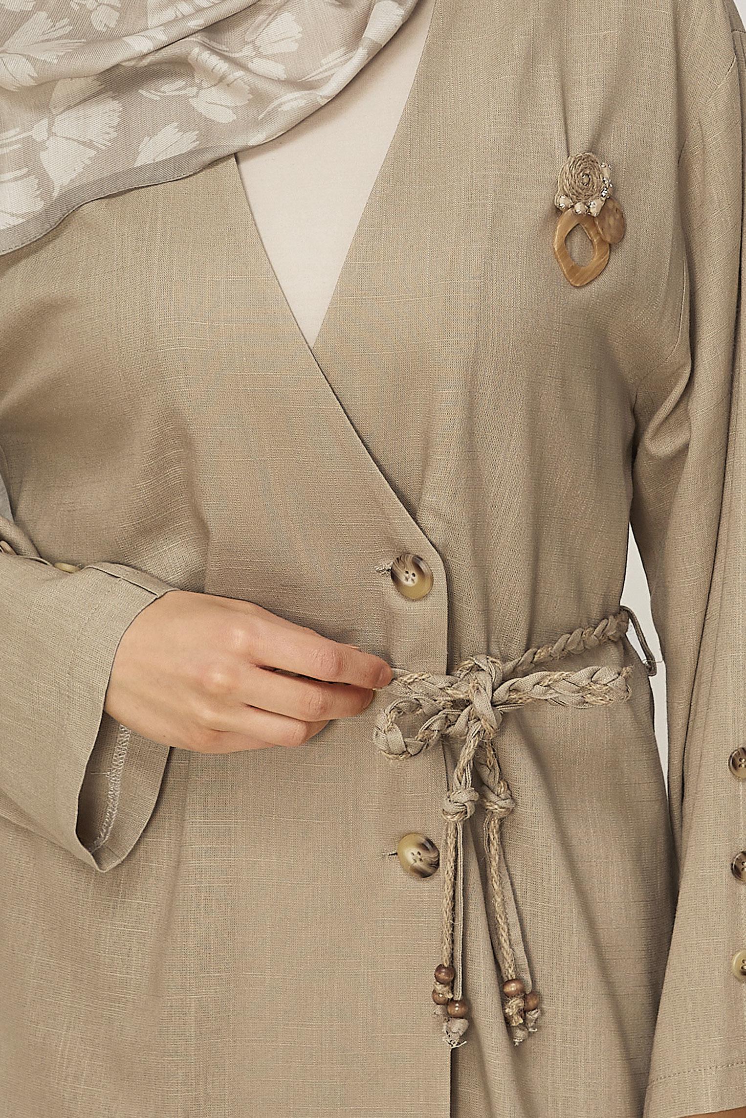 Hijab-Kleidung BRAUN LEINENHOSEN-SET MIT GÜRTEL 46394