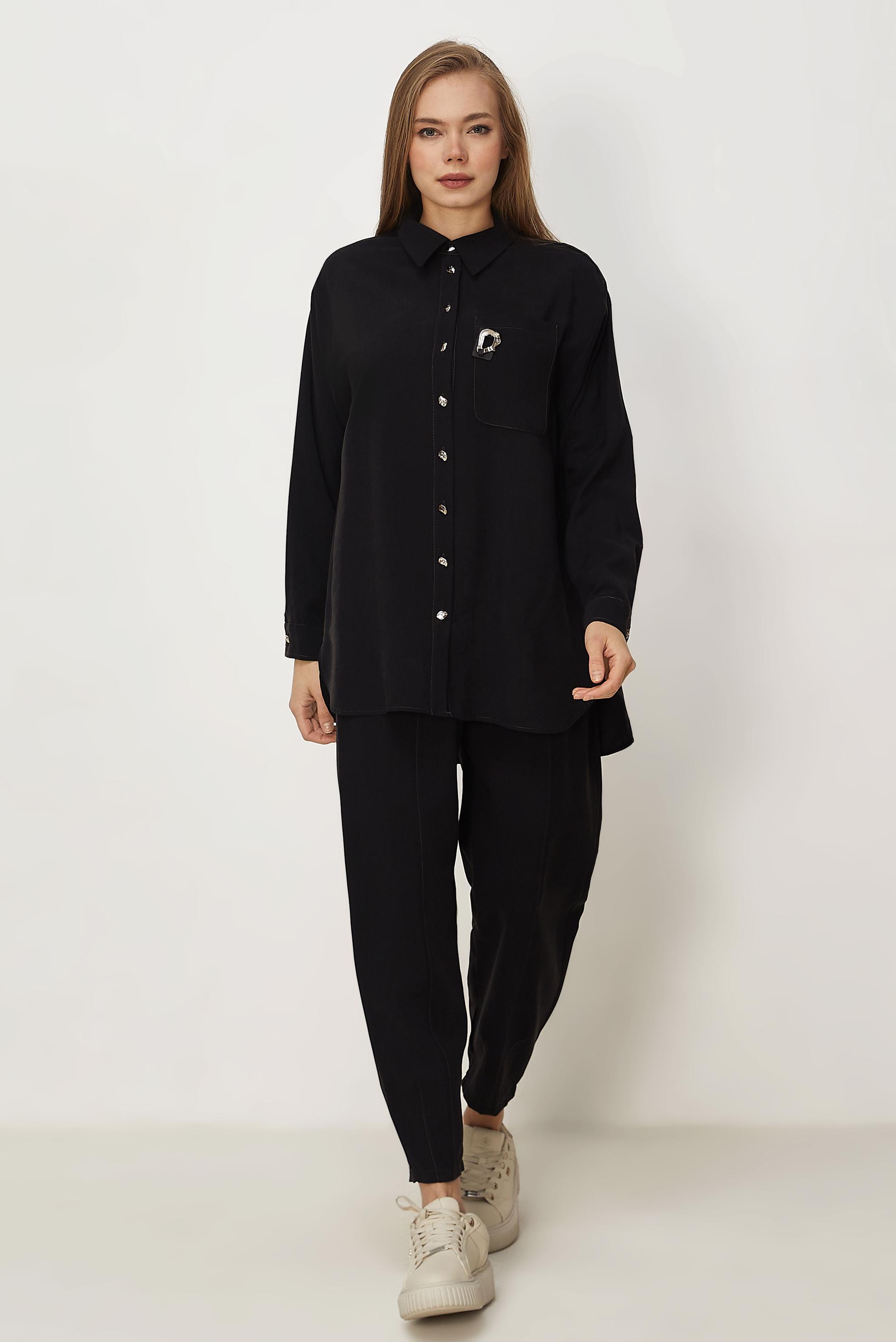 Hijab-Kleidung SCHWARZ HOSENANZUG MIT HEMDKRAGEN 46399