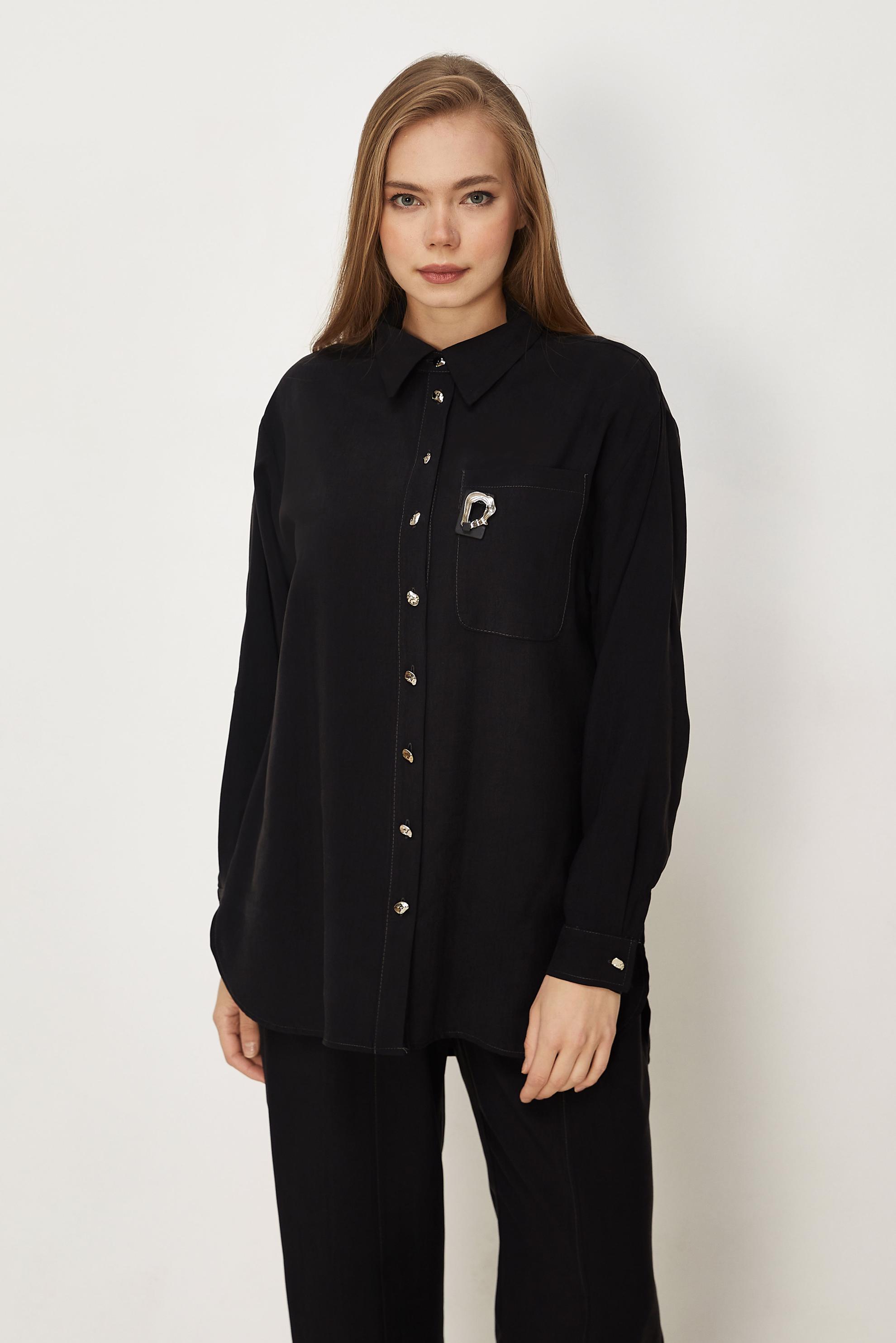 Hijab-Kleidung SCHWARZ HOSENANZUG MIT HEMDKRAGEN 46399