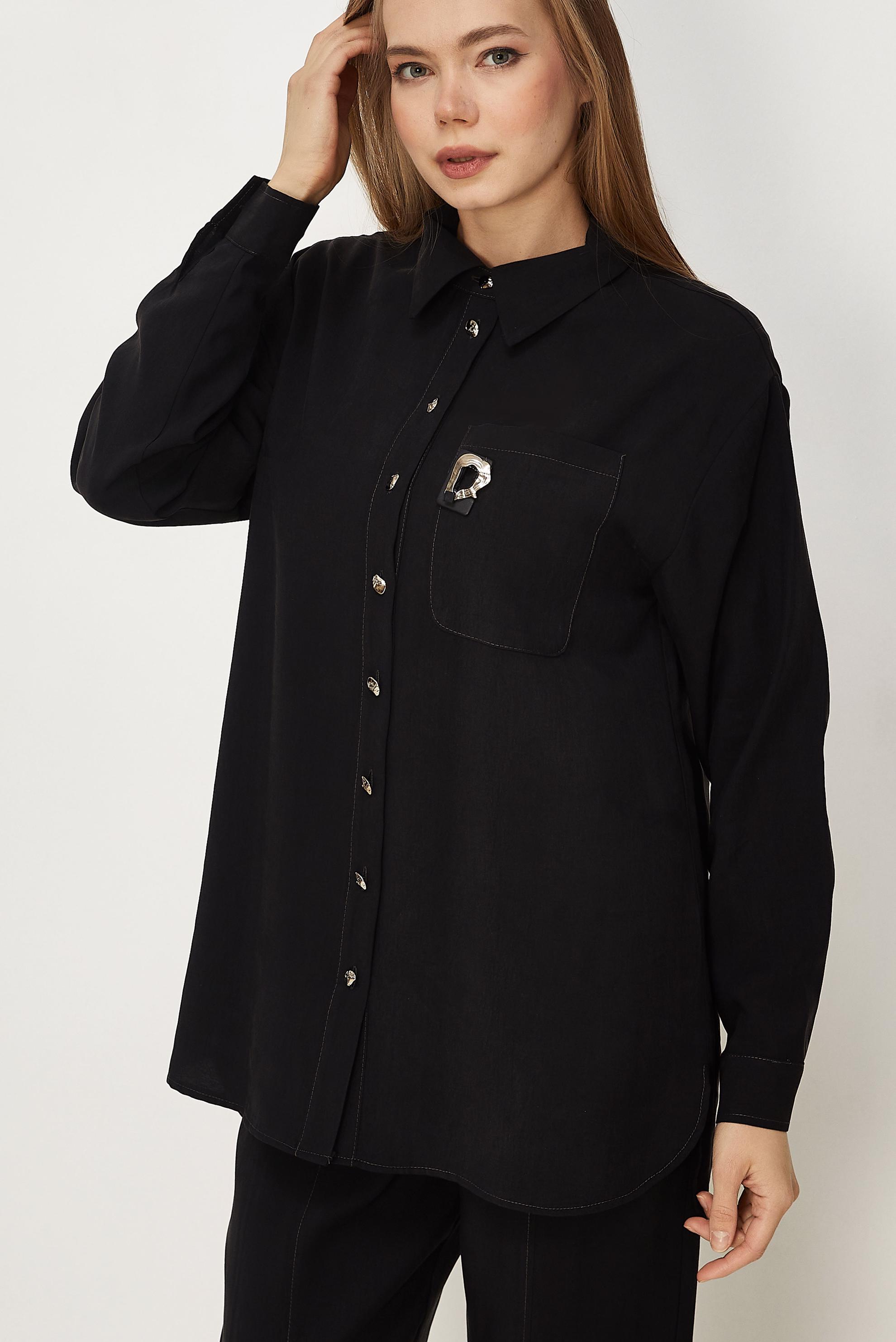 Hijab-Kleidung SCHWARZ HOSENANZUG MIT HEMDKRAGEN 46399