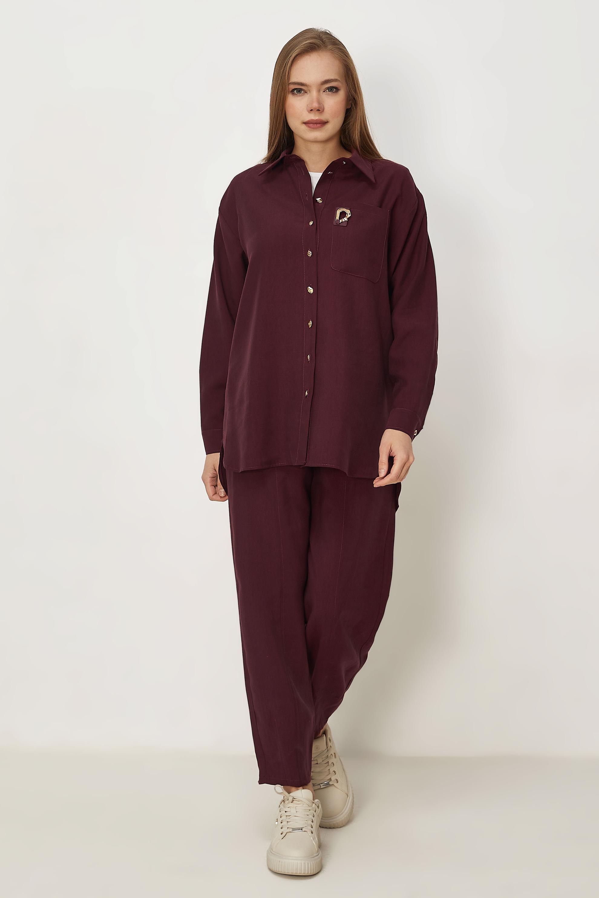 Hijab-Kleidung BURGUND HOSENANZUG MIT HEMDKRAGEN 46399